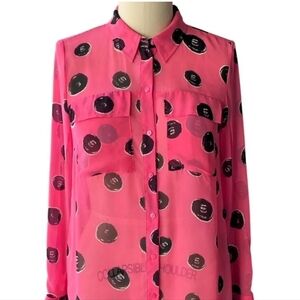 I Heart Ronson Pink With Black Sheer Button Down Top